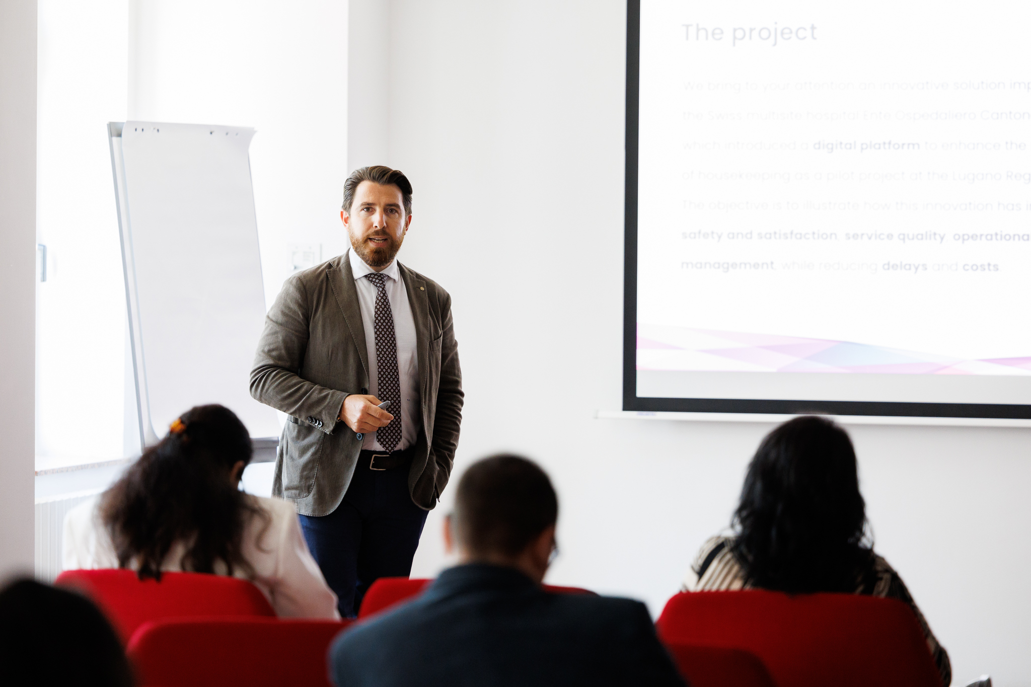 Federico Umberto Mion presenting an innovation project for hospital service delivery